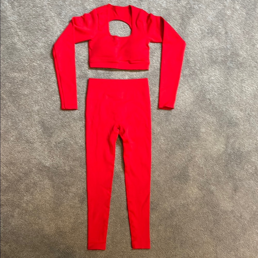 NWOT Red Long Sleeve Crop Top and Leggings Set